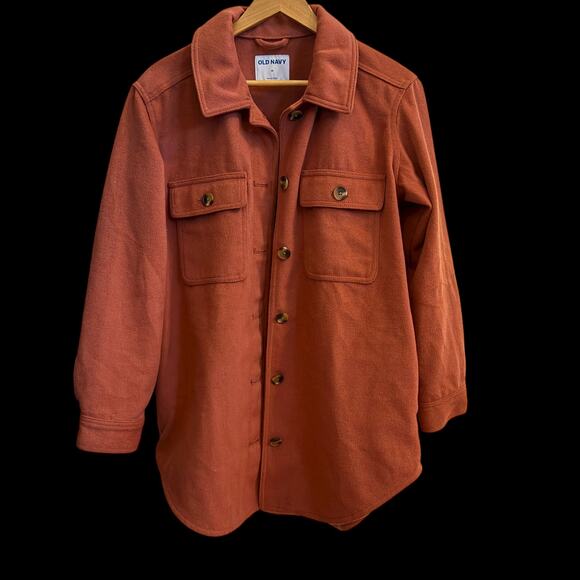 Old Navy Wool-Blend Shacket Rust Orange Midweight Flap Pockets Layering Western - Picture 2 of 6